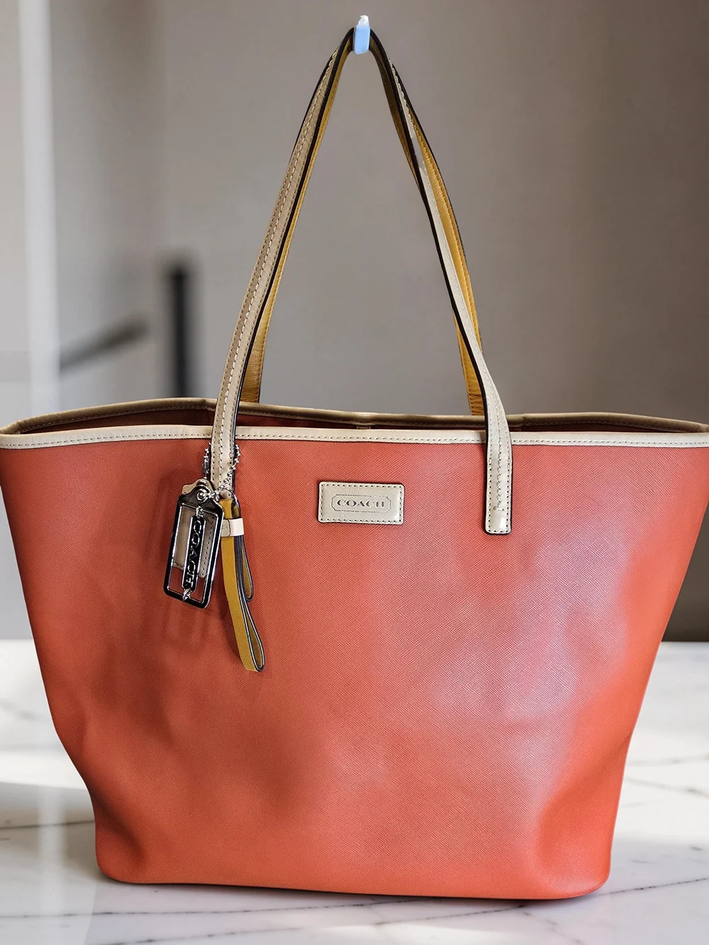 COACH Coral Saffiano Leather Park Metro Large Tote Bag